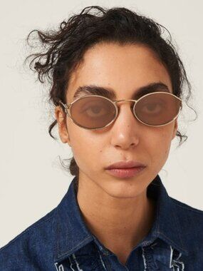 Miu Miu MU52YS ZVN20F BRAND NEW Sunglasses Pink Gold Mirror Silver Oval Unisex